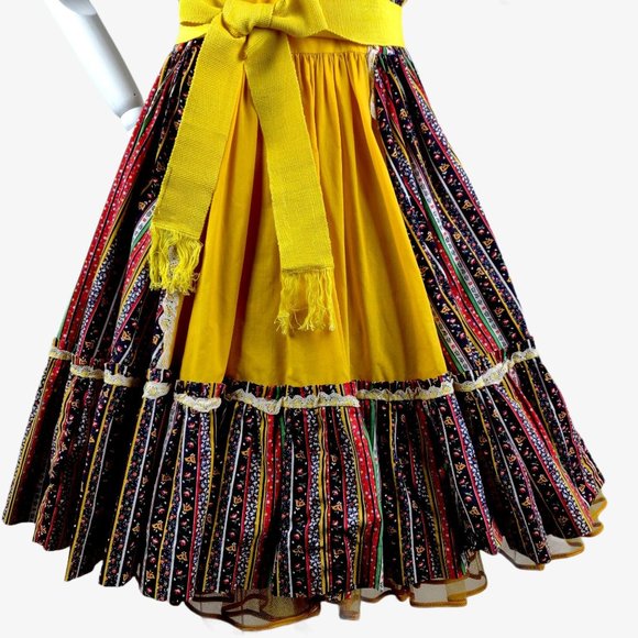 Vintage 1960s Folk Dress Square Dance Western M/L - Picture 3 of 14